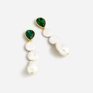 New J.Crew Emerald Green and Gold Drop Pearl Wedding Bridal Earrings